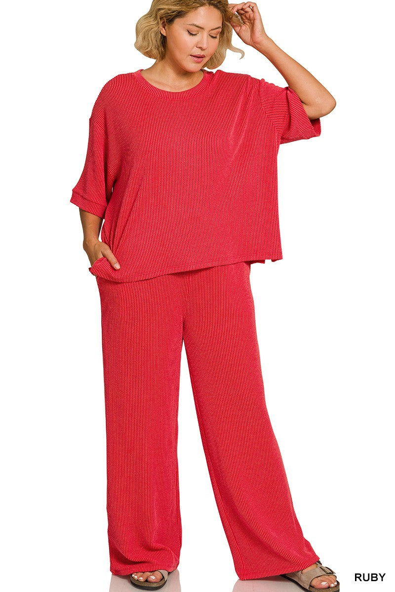 Curvy Luxe Lounge Ribbed Pants Set