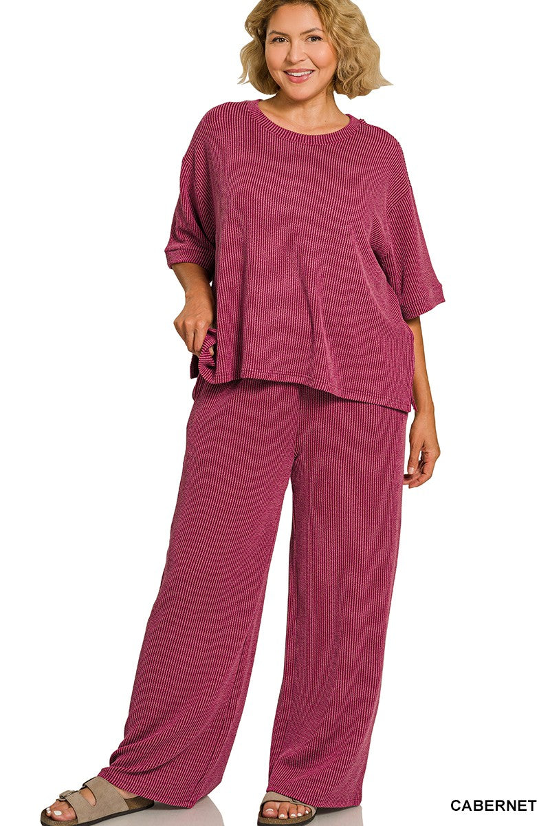 Curvy Luxe Lounge Ribbed Pants Set